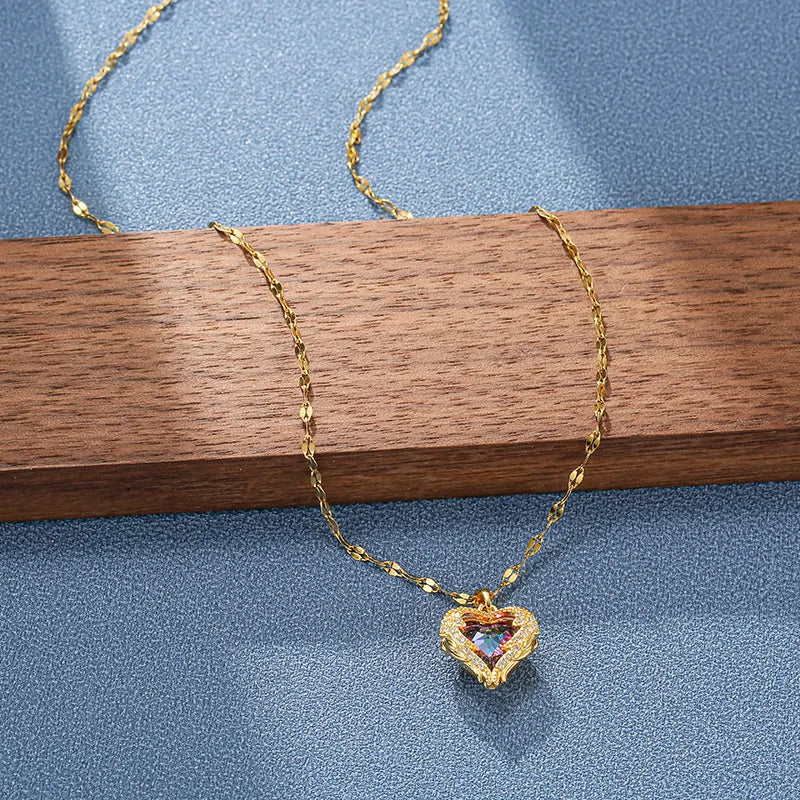 CRYSTAL HEART - Collier Acier Inoxydable Femme
