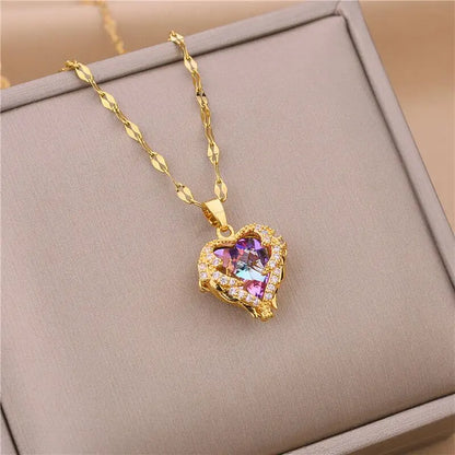CRYSTAL HEART - Collier Acier Inoxydable Femme