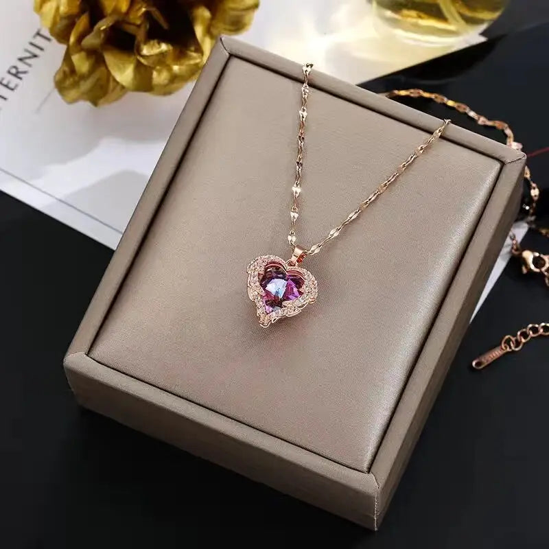 CRYSTAL HEART - Collier Acier Inoxydable Femme